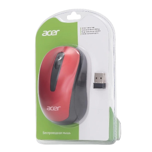 Мышь беспроводная Acer OMR136 красный, 1000 dpi, радиоканал, USB, кнопки - 3