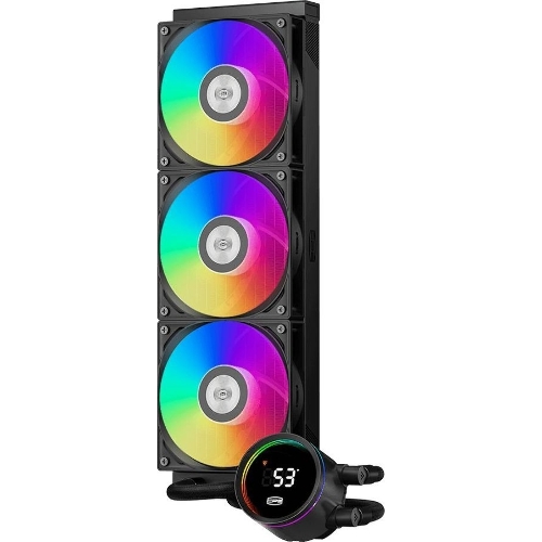 Система охлаждения PCCooler DA360 Pro ARGb Digital BK (300W, 360мм, LED temp., Black, ARGb/Fans: 3x120мм, 75.8CFM, 33.7dBA, 2200RPM/Pump height 57мм, 28dBA, 3000RPM, Rad thickness 27мм/S: 1851, 1700, 1200, 20XX, 115X, AM5, AM4)