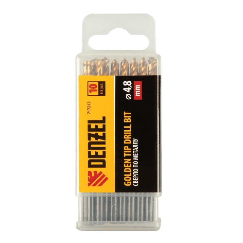 Сверло по металлу Denzel 4,8 мм, HSS-Tin, Golden Tip, 10 шт.