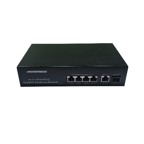 Коммутатор неуправляемый NEOMAX NMS-106PoE-1000-S, 6 портов 1000 Mbps, 4xPoE + 1xSFP, металл