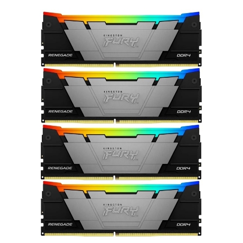 Оперативная память Kingston Fury Renegade, DDR4, 128Gb (4x32Gb), 3600MHz, CL18, DIMM, радиатор, RGB, черный/серебристый