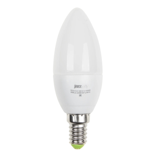 Лампа светодиодная JazzWay PLED-ECO-C37 5Вт свеча 4000К белый E14 400лм 220-240В
