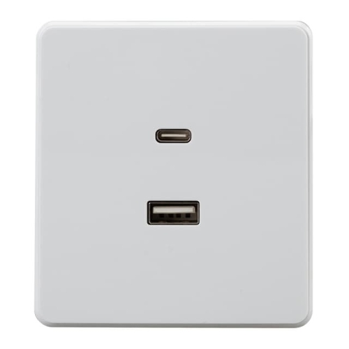 Розетка Kranz ROUND USB-A+Type-C 3А с функцией быстрой зарядки перламутр