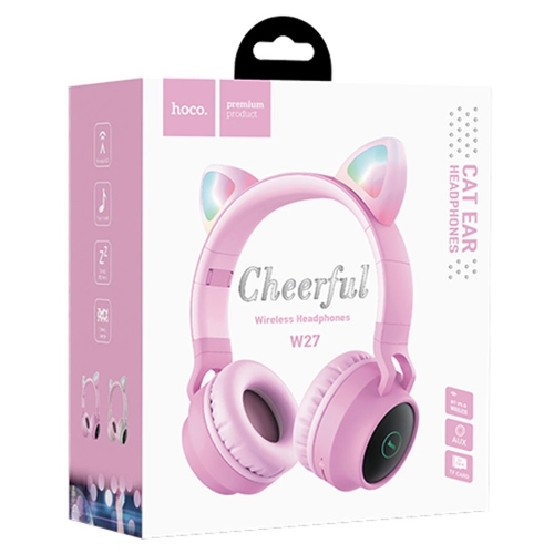 Беспроводные/проводные наушники Hoco W27 розовый, накладные, Bluetooth + проводной, 