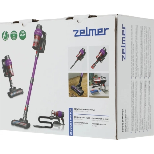 Пылесос вертикальный Zelmer STICK ZSVC925T Wiktor фиолетовый/черный, питание от аккумулятора, 380 Вт, уборка сухая, пылесборник 0.8 л