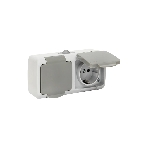 Розетка EKF Мурманск EFR16-129-30-54 2-местная 16А с заземлением с крышкой IP54 серый с защитными шторками