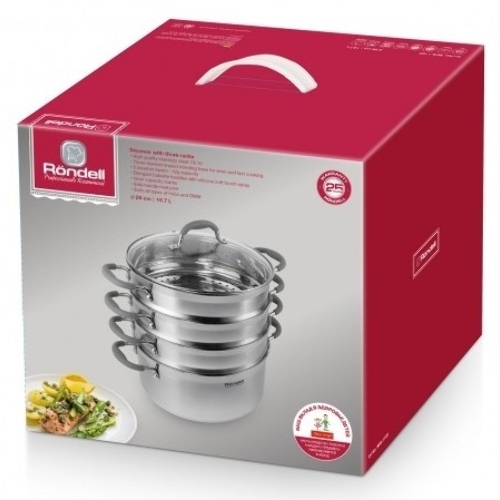 Пароварка Rondell RDS-1103 26 см. 3 перфорированных уровня (5,5 л - нижний ярус)