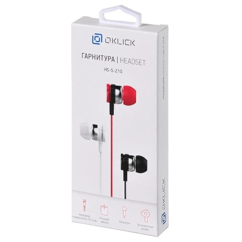 Проводные наушники Oklick HS-S-210 красный, внутриканальные, Jack 3.5 мм