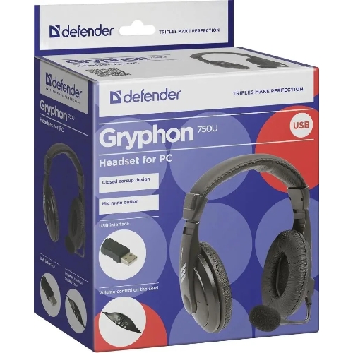 Гарнитура Defender Gryphon 750U чёрный, проводная