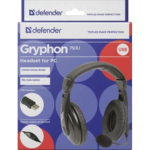 Гарнитура Defender Gryphon 750U чёрный, проводная