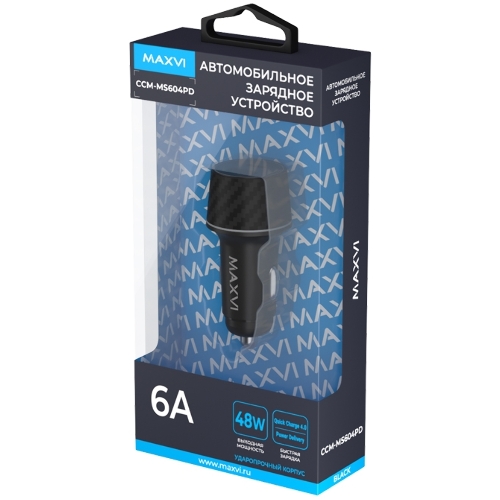 Автомобильное зарядное устройство Maxvi CCM-MS604PD 48W 6A (USB + Type-C, QC3.0 PD3.0) черный