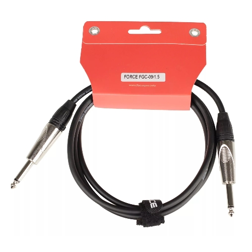 Кабель гитарный FORCE FGC-09/1.51/4" TS Jack - 1/4" TS Jack, высококачественный, малошумящий с проводниками из безкислородной меди OFC, диаметр 6 мм, профессиональные металлические разъемы, длина 1,5 м