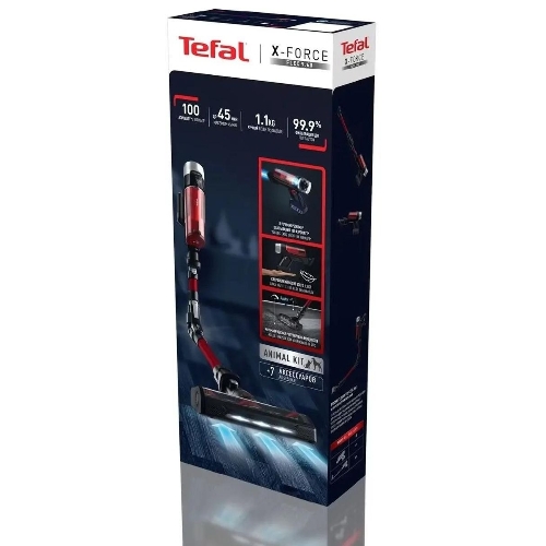 Пылесос вертикальный Tefal X-Force Flex TY2079WO черный/красный, питание от аккумулятора, 100 Вт, уборка сухая, пылесборник 0.4 л