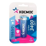 Аккумулятор Li-ion 18650 3400 мАч с защитой (блист.1шт) Космос KOC18650Li-ion34PBL1