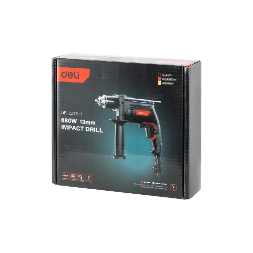 Дрель Deli DE-CZ13-1E, 680Вт, сетевая, ударная
