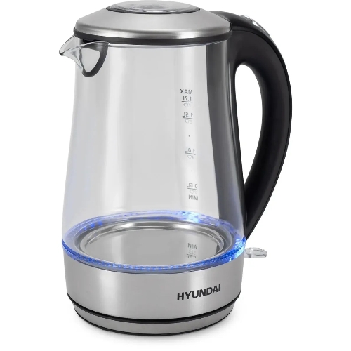 Чайник электрический Hyundai HYK-G8406 1.7 л, 2200 Вт, прозрачный/черный (корпус: нержавеющая сталь)