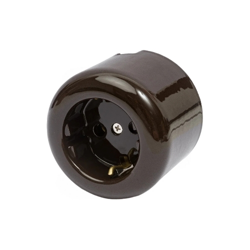 Розетка Bironi R1-101-02 с заземляющим контактом R, Ришелье керамика, коричневый