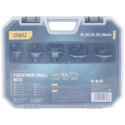 Набор сверл Форстнера 5 шт (15/20/25/30/35мм) Deli DH-MKK005-ED1 ограничитель глубины, пласт. кейс