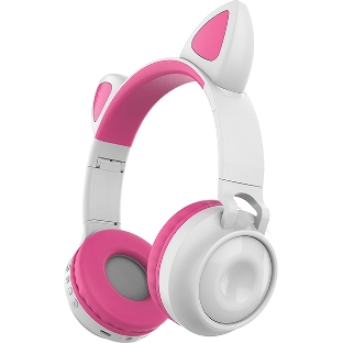 Беспроводные/проводные наушники Qumo Party Cat BT 0025 бело-розовый, накладные, Bluetooth + проводной, кошачьи ушки, до 7 ч