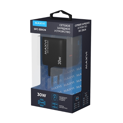 Сетевое зарядное устройство Maxvi SFC-330GN Type-C\USB 30W PD QC3.0 черный
