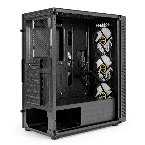 Компьютерный корпус Miditower ExeGate EVO-5001A-450NPX (ATX, БП 450NPX с вент. 12 см, 2хUSB+1хUSB 3.0+HD Audio, черный, 3 вент.12см с RGb подсветкой, боковая панель - закаленное стекло)