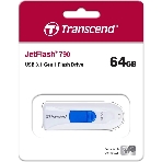 Флешка USB Transcend JetFlash 790 (TS64GJF790W), 64Gb, USB 3.0, R/W 70/25, белый/синий