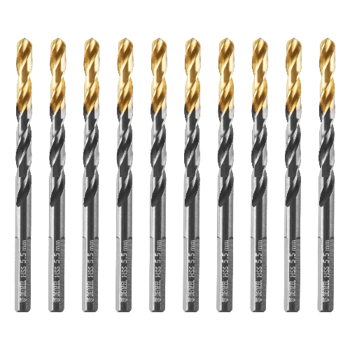 Сверло по металлу Denzel 5,5 мм, HSS-Tin, Golden Tip, 10 шт.