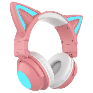 Беспроводные/проводные наушники Party Cat mini BT 0051 розово-голубой, накладные, Bluetooth + проводной, кошачьи ушки, до 10 ч