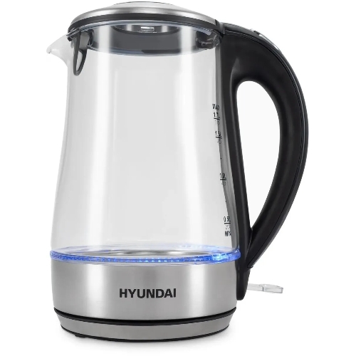Чайник электрический Hyundai HYK-G8406 1.7 л, 2200 Вт, прозрачный/черный (корпус: нержавеющая сталь)