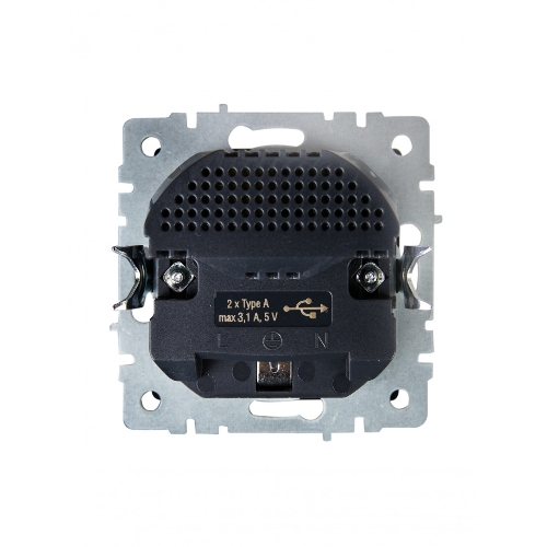 Розетка 1-местная IEK BRITE РЮш10-2-БрШ (BR-R14-16-U21-D31-K37) с заземлением, с защитными шторками, 16А, с USB A+A 5В 3,1А, шампань