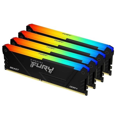Оперативная память Kingston Fury Beast, DDR4, 32GB (4x8GB), 3600MHz, CL17, DIMM, с радиаторами, RGB, черный
