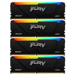 Оперативная память Kingston Fury Beast, DDR4, 32GB (4x8GB), 3600MHz, CL17, DIMM, с радиаторами, RGB, черный