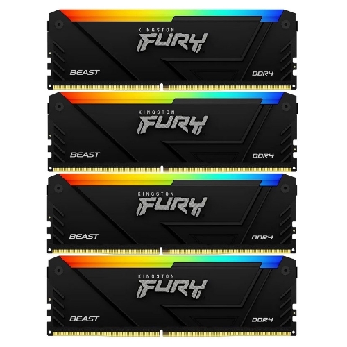 Оперативная память Kingston Fury Beast, DDR4, 32GB (4x8GB), 3600MHz, CL17, DIMM, с радиаторами, RGB, черный
