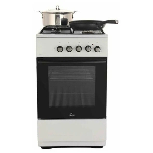 Плита комбинированная Flama L FK 1412 белый, конфорок 4 газовых, духовка 50 л, 50 см x 85 см x 60 см