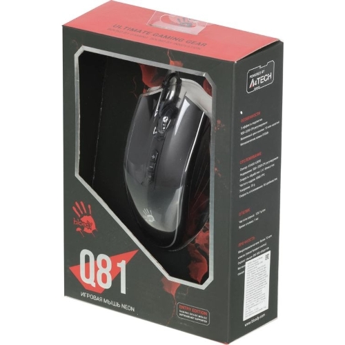Мышь проводная A4Tech Bloody Q81 черный, 3200 dpi, USB, кнопки - 8