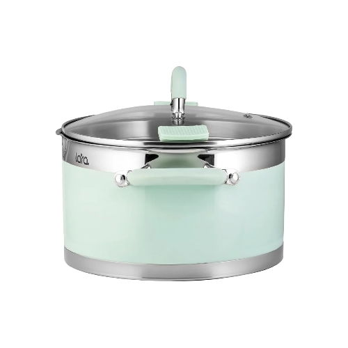 Кастрюля Lara LR02-543 MINT 22x12 см, 4,4 л, носик, индукционное дно, крышка с бортом, полипропилен, силикон, нержавеющая сталь