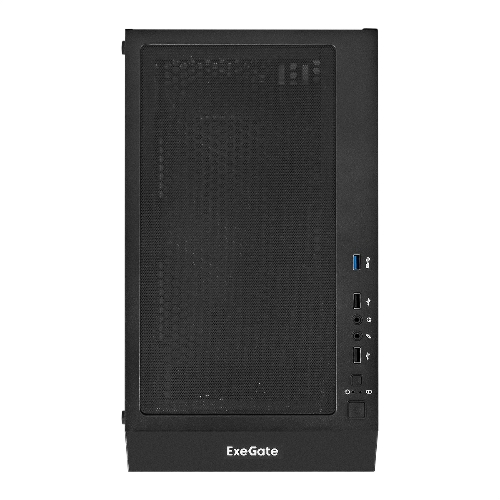Компьютерный корпус Miditower ExeGate EVO-5001A (ATX, без БП, 2хUSB+1хUSB 3.0+HD Audio, черный, 3 вент.12см с RGb подсветкой, боковая панель - закаленное стекло)