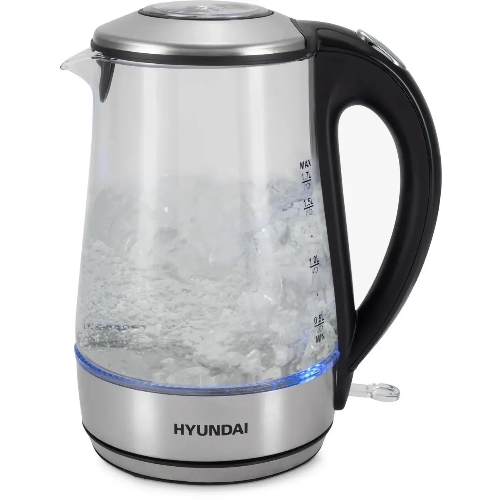Чайник электрический Hyundai HYK-G8406 1.7 л, 2200 Вт, прозрачный/черный (корпус: нержавеющая сталь)