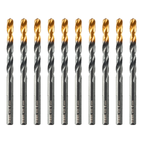Сверло по металлу Denzel 6 мм, HSS-Tin, Golden Tip, 10 шт.