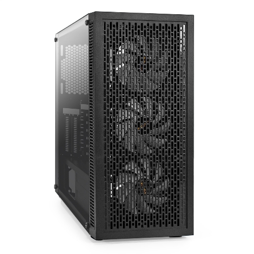 Компьютерный корпус Miditower ExeGate EVO-5001A (ATX, без БП, 2хUSB+1хUSB 3.0+HD Audio, черный, 3 вент.12см с RGb подсветкой, боковая панель - закаленное стекло)