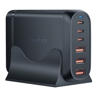 Сетевое зарядное устройство Qumo Energy Charger GaN PD 120 Вт, 3 USB-A + 3 USB Type-C,(0120), черный