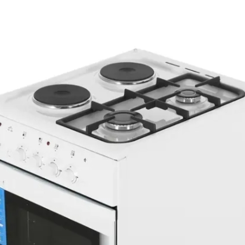 Плита комбинированная De Luxe 506022.03гэ(щ) ЧР-030 белый/черный, конфорок газовых 2 шт и электрических 2 шт, духовка 54 л, 50 см x 85 см x 60 см
