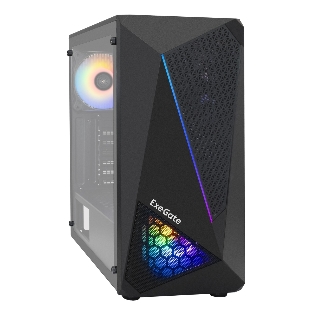 Компьютерный корпус Miditower ExeGate EVO-8225-NPX600 (ATX, БП 600NPX с вент. 12см, 2хUSB+1хUSB 3.0, черный, 2 вент. с RGb подсветкой и полоса на передней панели, боковая панель - закаленное стекло)