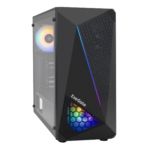 Компьютерный корпус Miditower ExeGate EVO-8225-NPX600 (ATX, БП 600NPX с вент. 12см, 2хUSB+1хUSB 3.0, черный, 2 вент. с RGb подсветкой и полоса на передней панели, боковая панель - закаленное стекло)