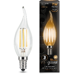 Лампа светодиодная Gauss Filament 7Вт цок.: E14 свеча 220B св. свеч. белый теп. CF35 (упак.: 10 шт) (104801107)