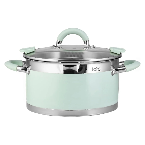 Кастрюля Lara LR02-543 MINT 22x12 см, 4,4 л, носик, индукционное дно, крышка с бортом, полипропилен, силикон, нержавеющая сталь