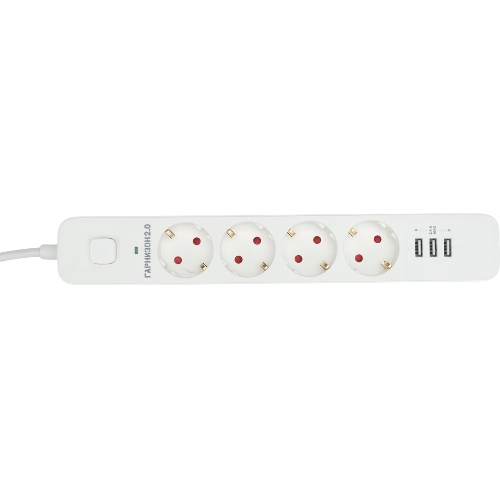 Сетевой фильтр Гарнизон 2.0 Мультипорт EPS-4-U3-W-4, 4 р, 10А, 3xUSB, 4 м, ур.защиты 2+, белый, пакет