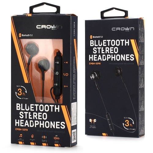 Беспроводные/проводные наушники Crown CMBH-5098 черный, полноразмерные, Bluetooth + проводной, складная конструкция, до 12 ч
