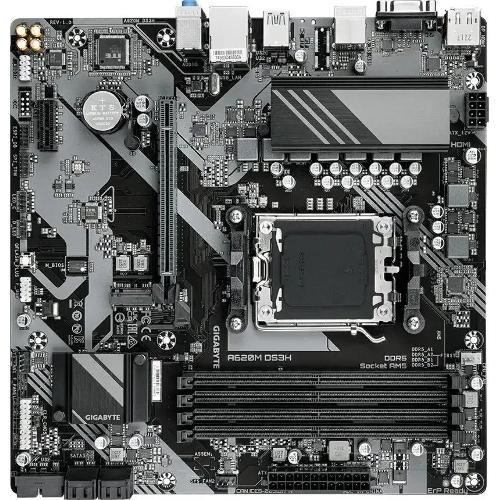 Материнская плата Gigabyte A620M DS3H, mATX, AM5, AMD A620, 4xDDR5, 4xSATA, 1xM.2, 1xPCI-E 4.0 x16, 1xPCI-E x1, 1xHDMI, 1xDP, 1xVGA, 1x 1Gb LAN, 1xUSB 3.2 Gen 1, 4xUSB 2.0, 3x3.5мм, 7.1, ATX