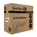 Компьютерный корпус Miditower ExeGate EVO-8225-NPX600 (ATX, БП 600NPX с вент. 12см, 2хUSB+1хUSB 3.0, черный, 2 вент. с RGb подсветкой и полоса на передней панели, боковая панель - закаленное стекло)